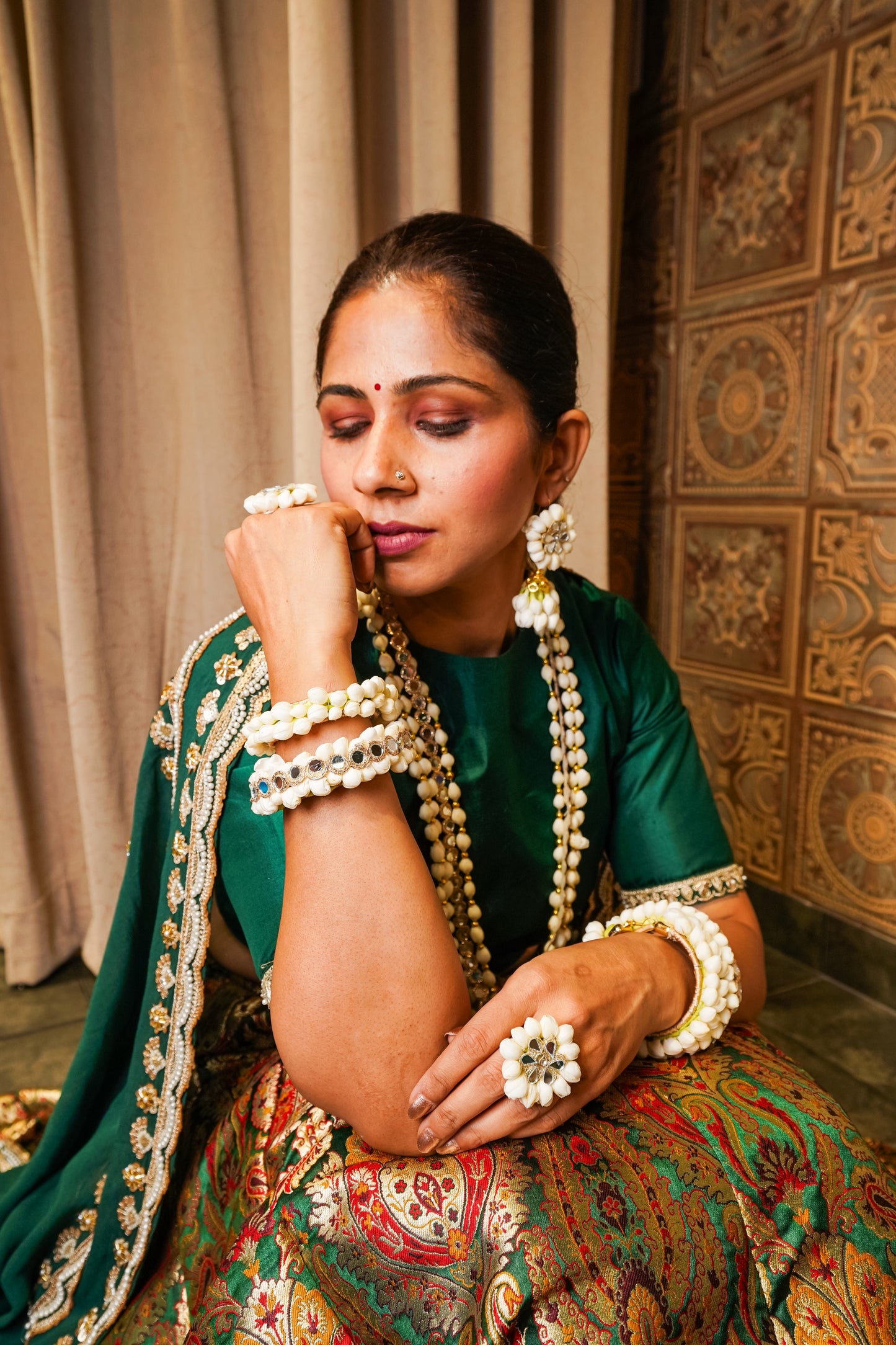 Emerald Green Brocade Lehenga