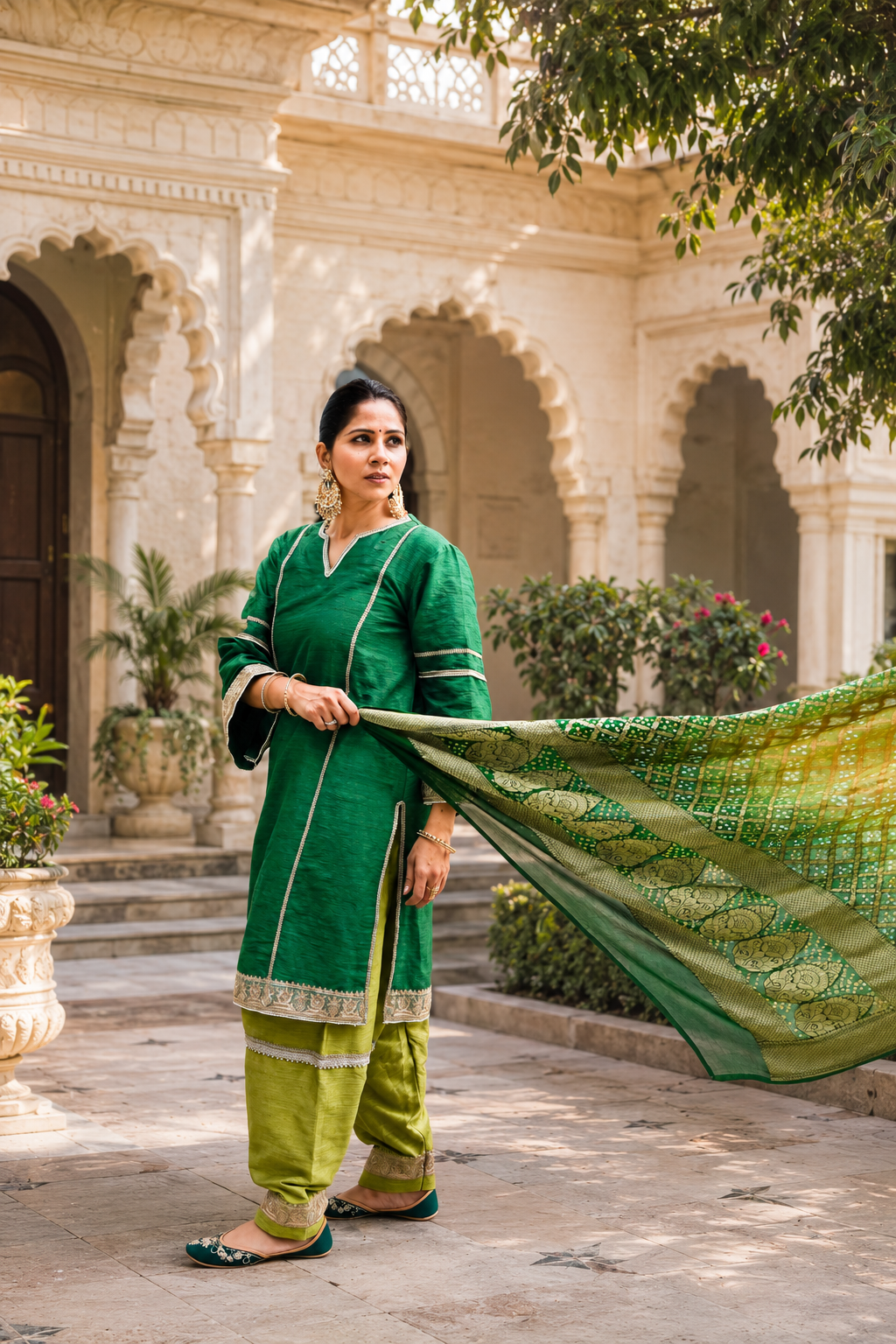 Raw Silk Suit with Bandhej Dupatta