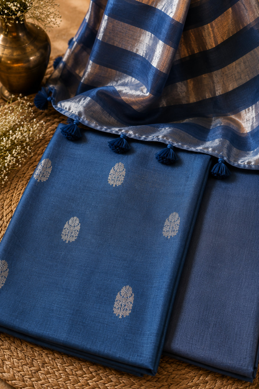 China Silk Top with Cotton Bottom & Tissue Organza Dupatta