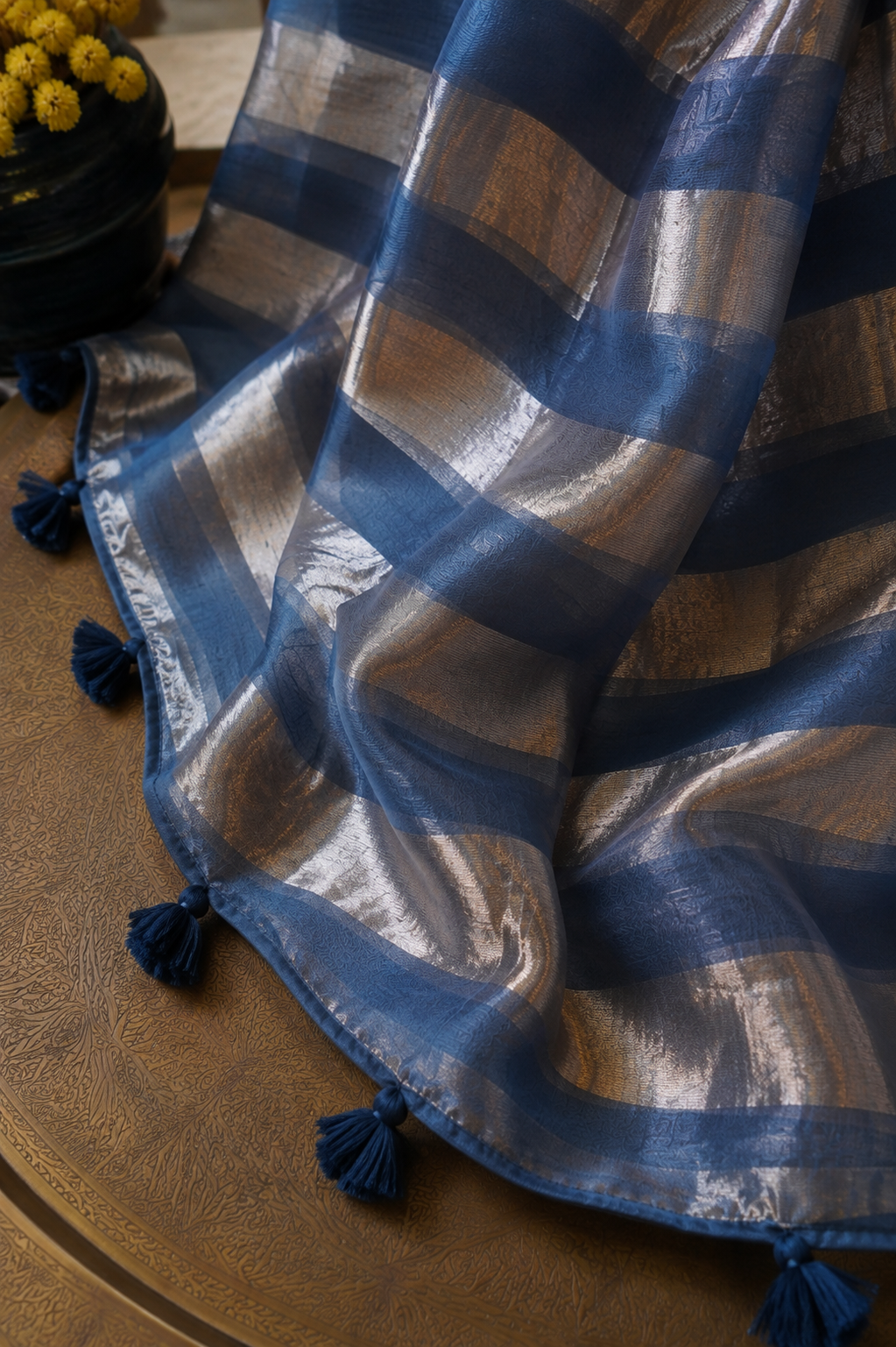 China Silk Top with Cotton Bottom & Tissue Organza Dupatta