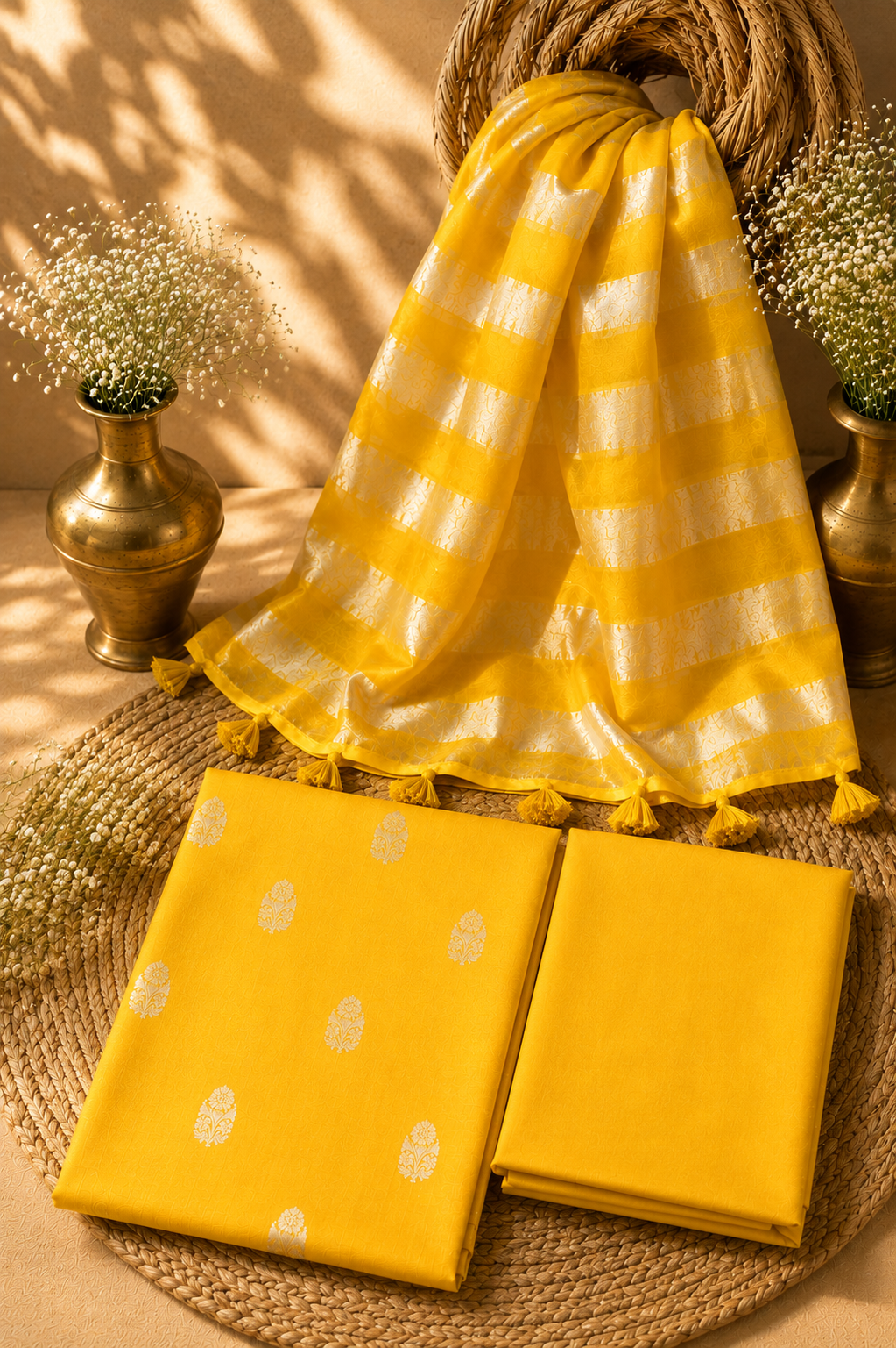 China Silk Top with Cotton Bottom & Tissue Organza Dupatta