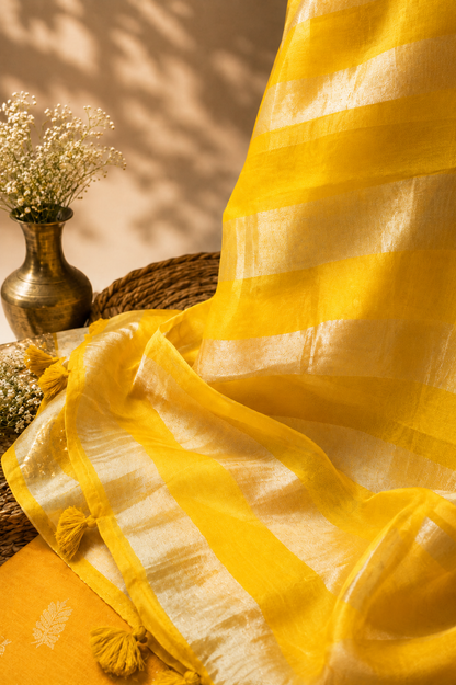 China Silk Top with Cotton Bottom & Tissue Organza Dupatta