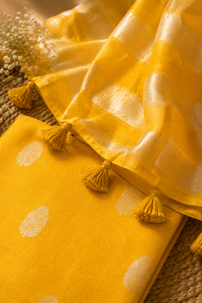 China Silk Top with Cotton Bottom & Tissue Organza Dupatta