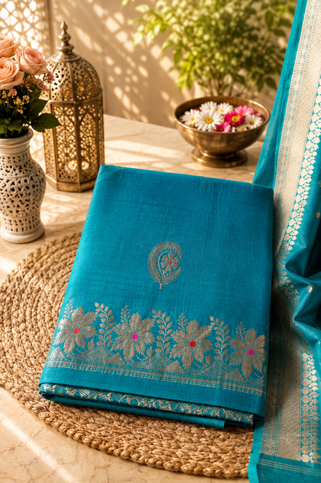 Pure Raw Silk Shirt & Bottom Kora Silk Dupatta