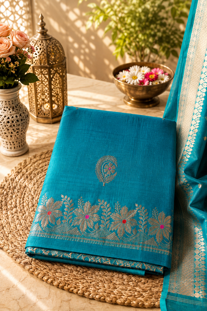 Pure Raw Silk Shirt & Bottom Kora Silk Dupatta