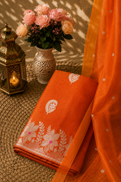 Pure Raw Silk Shirt & Bottom Kora Silk Dupatta