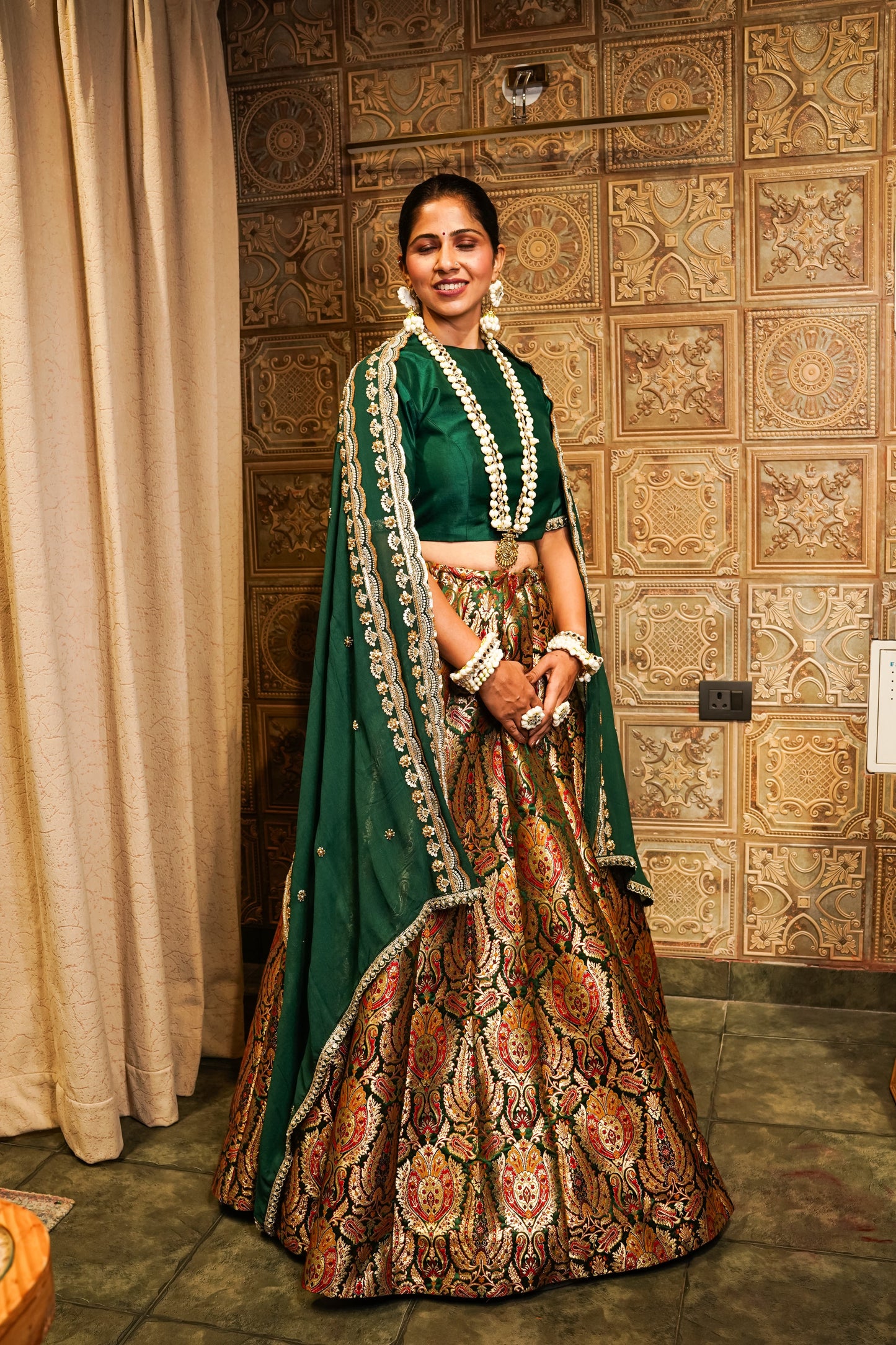 Emerald Green Brocade Lehenga