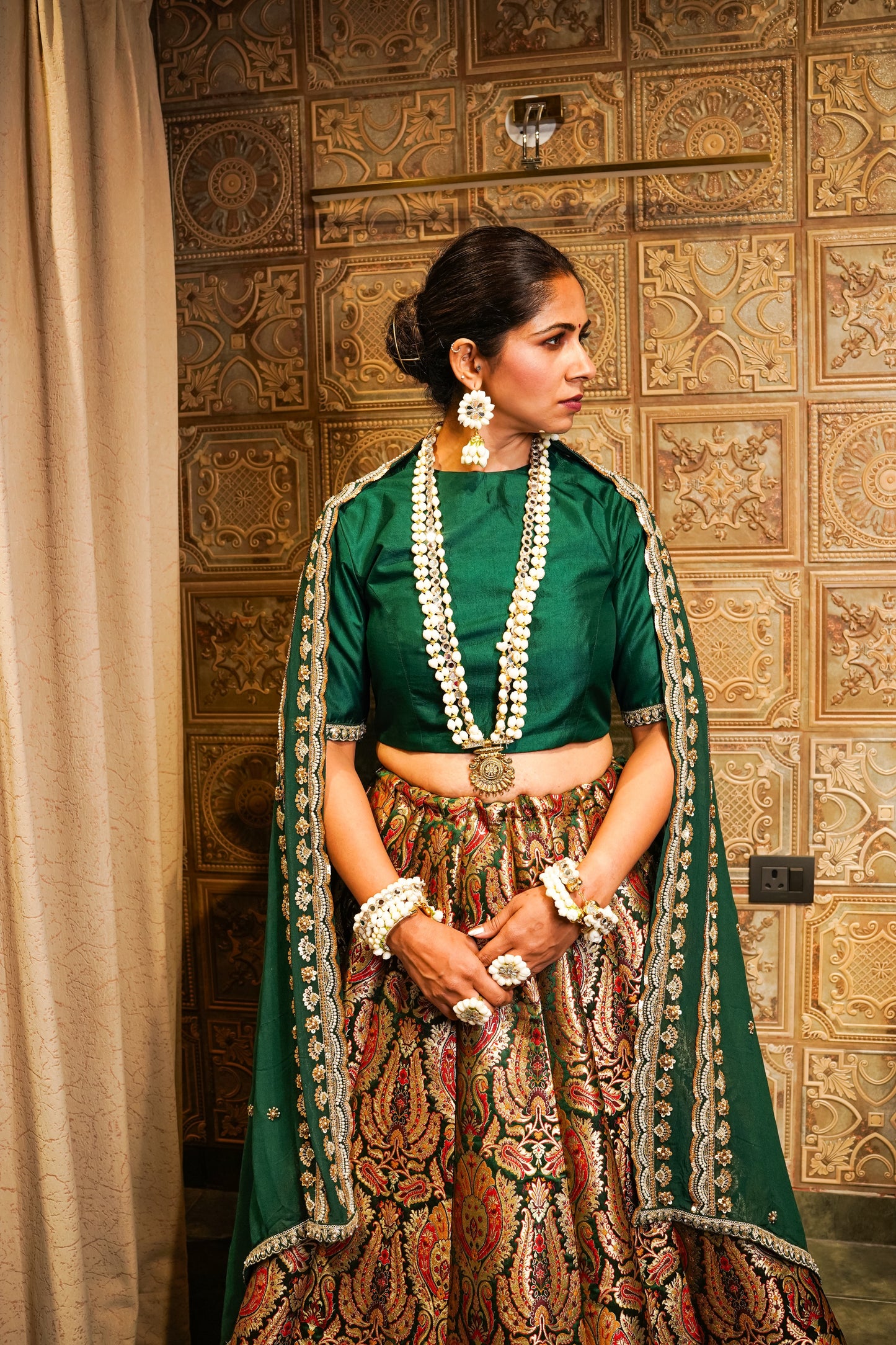 Emerald Green Brocade Lehenga