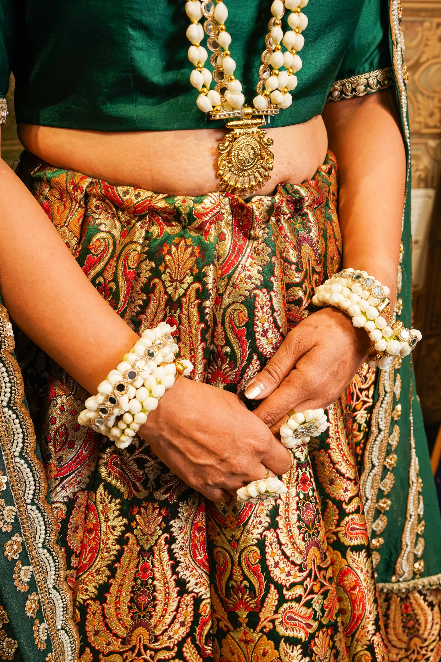 Emerald Green Brocade Lehenga