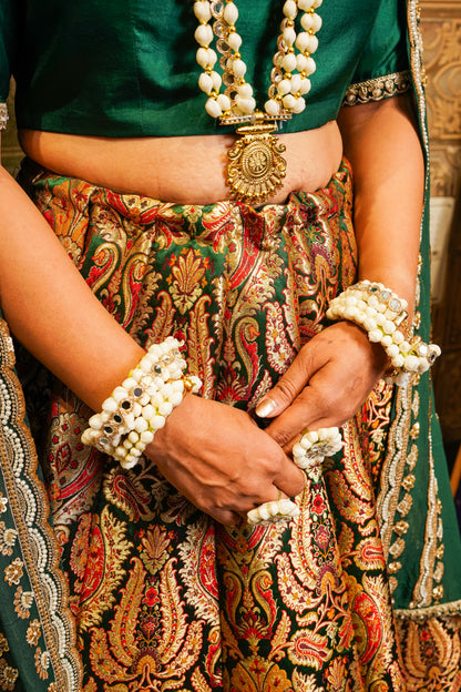 Emerald Green Brocade Lehenga