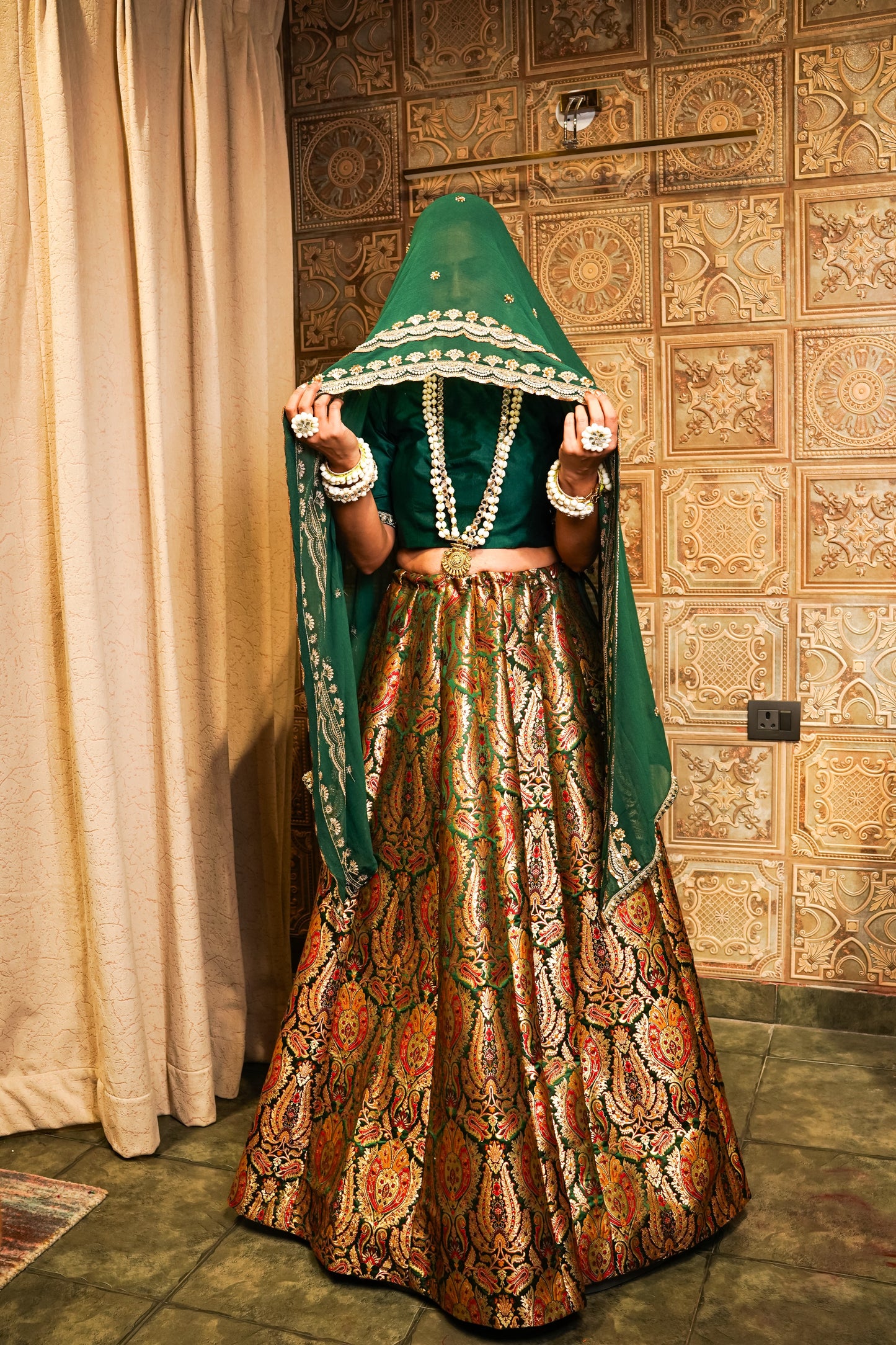 Emerald Green Brocade Lehenga
