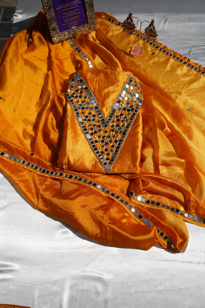 Elegant Mirror Work Designer Suit Set | Red, Yellow & Green