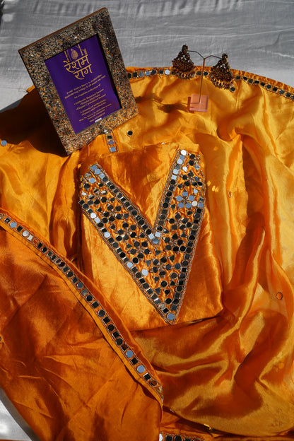 Elegant Mirror Work Designer Suit Set | Red, Yellow & Green