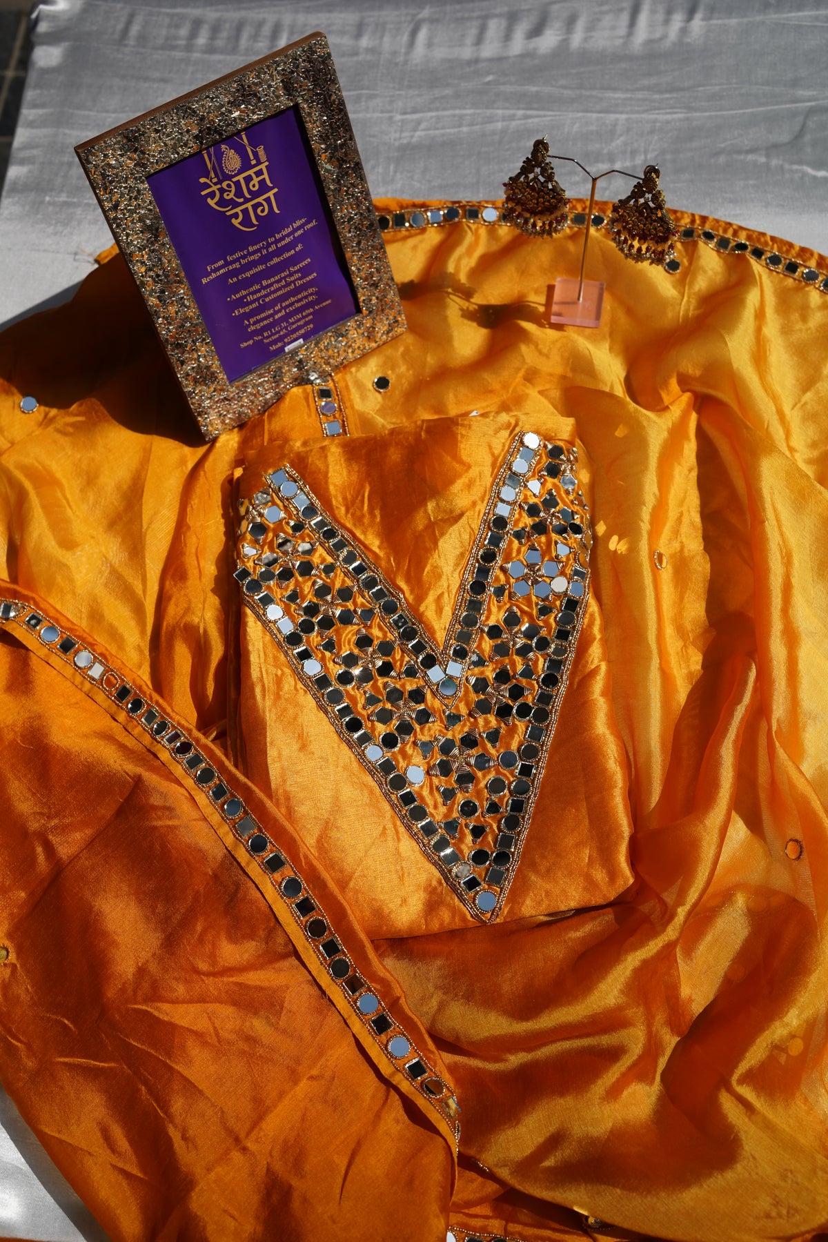 Elegant Mirror Work Designer Suit Set | Red, Yellow & Green
