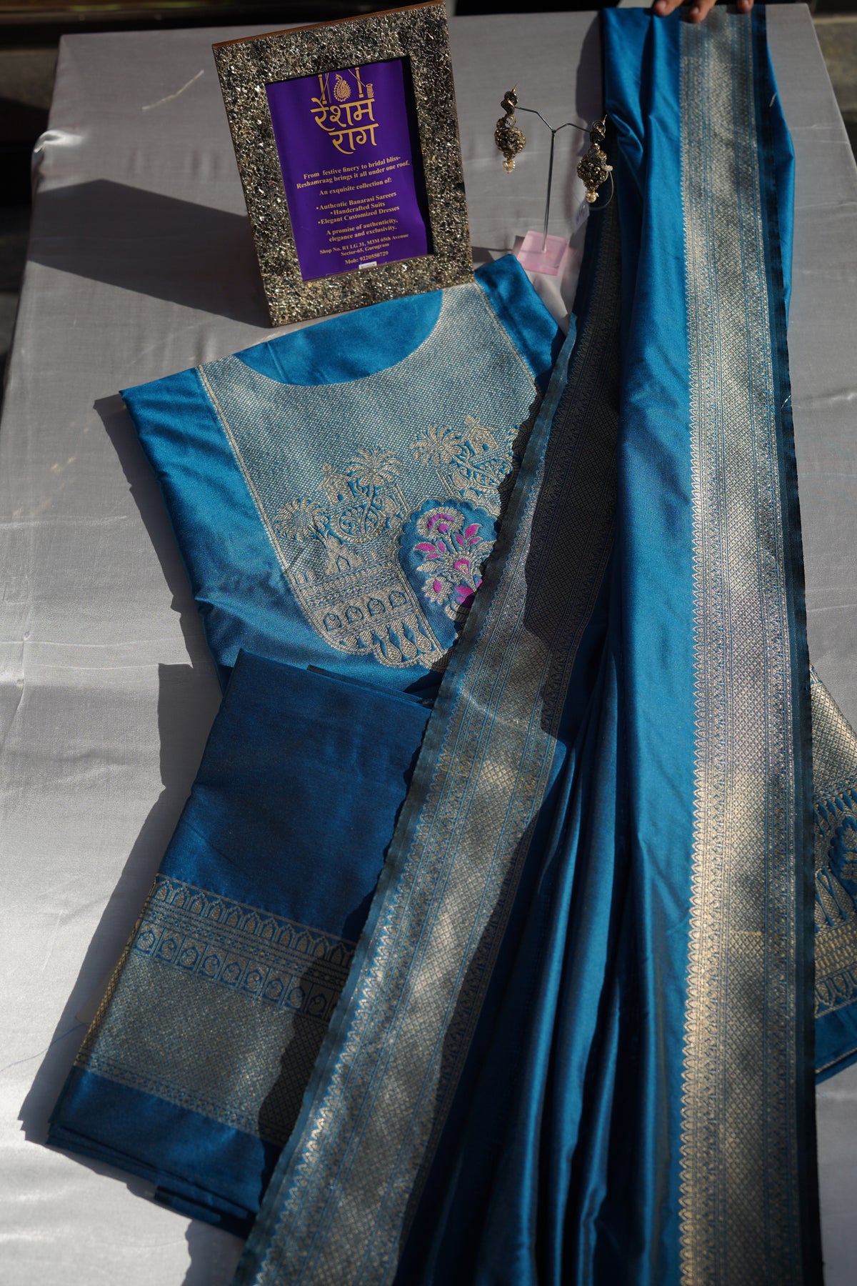 Elegant Zari Embroidered Silk Suit Set | Royal Blue