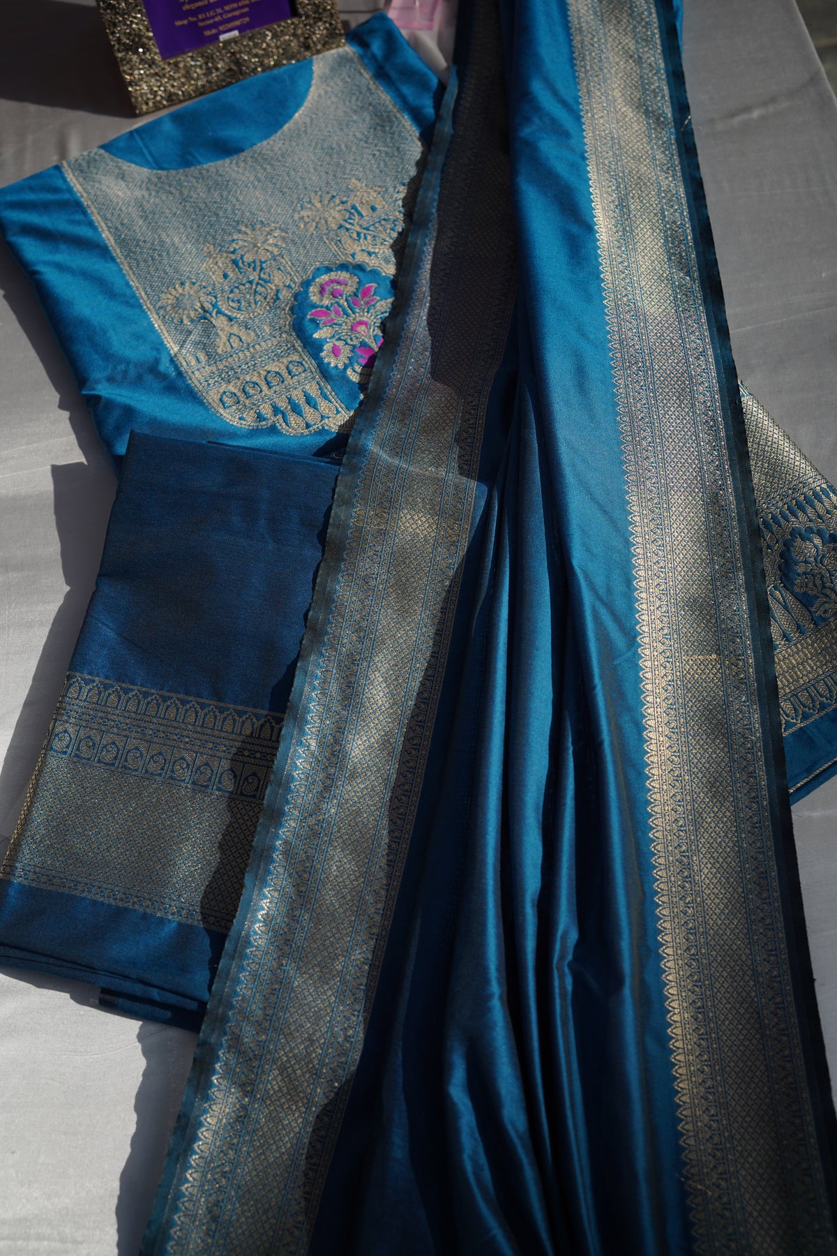 Elegant Zari Embroidered Silk Suit Set | Royal Blue