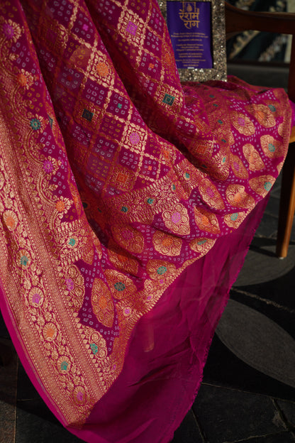 Traditional Bandhej Dupatta with Zari Work | 4 Color Variants
