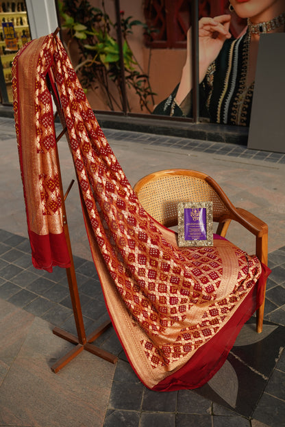 Traditional Bandhej Dupatta with Zari Work | 4 Color Variants